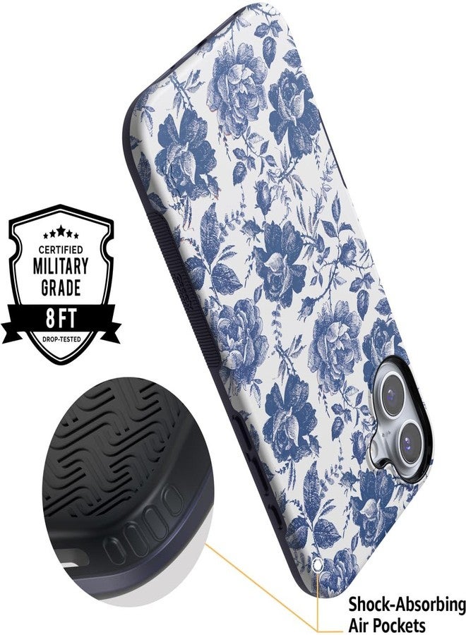 Casely iPhone 16 Case | Rose to Fame | Blue & White Rose Floral | Bold Protective Case Design | Compatible with MagSafe - Image 3