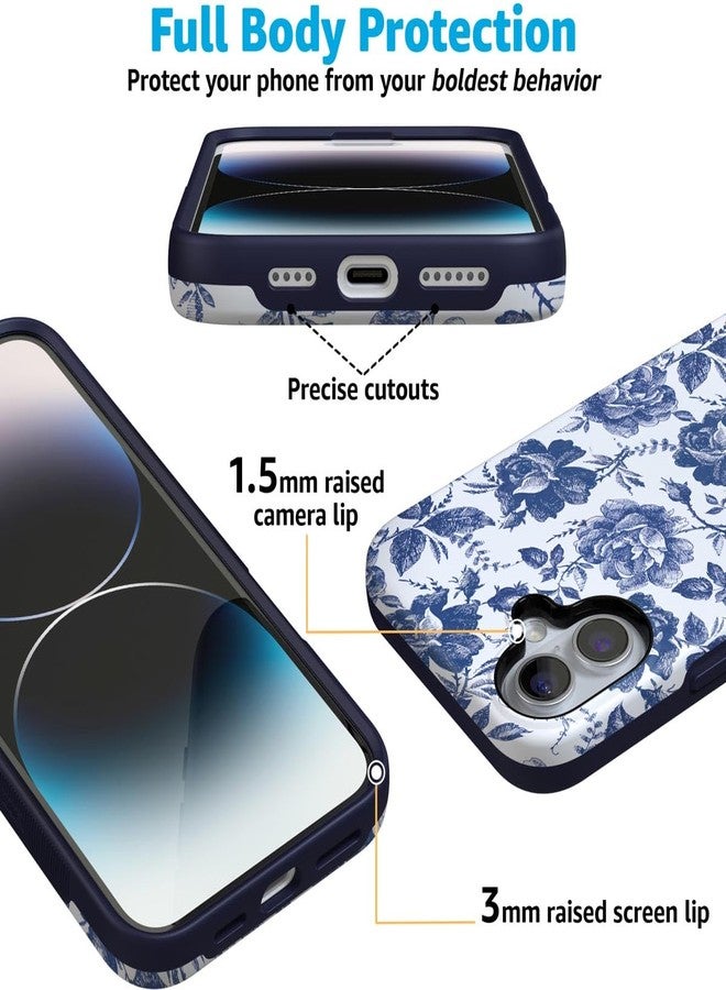 Casely iPhone 16 Case | Rose to Fame | Blue & White Rose Floral | Bold Protective Case Design | Compatible with MagSafe - Image 4