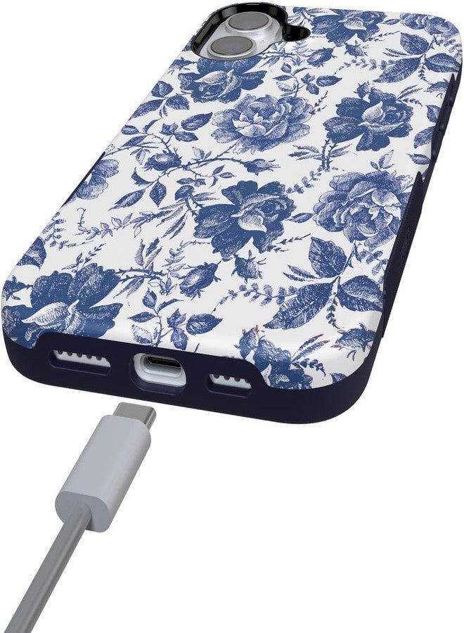 Casely iPhone 16 Case | Rose to Fame | Blue & White Rose Floral | Bold Protective Case Design | Compatible with MagSafe - Image 2