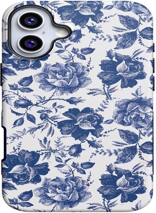 Casely iPhone 16 Case | Rose to Fame | Blue & White Rose Floral | Bold Protective Case Design | Compatible with MagSafe - Image 1