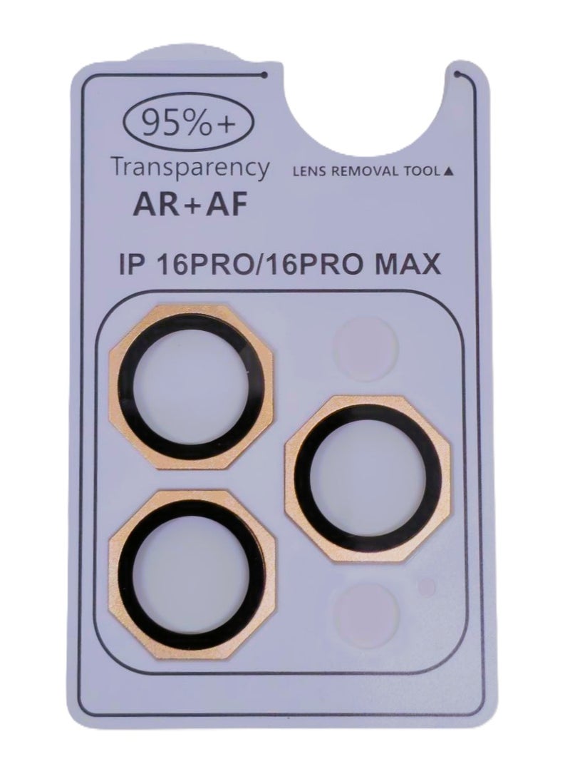 واقي عدسة الكاميرا لموبايل ايفون 16 برو / ايفون 16 برو ماكس، غطاء حماية للكاميرا من الزجاج المقوى بدرجة صلابة 9، حلقة معدنية فردية لموبايل ايفون 16 برو ماكس / ايفون 16 برو - ذهبى