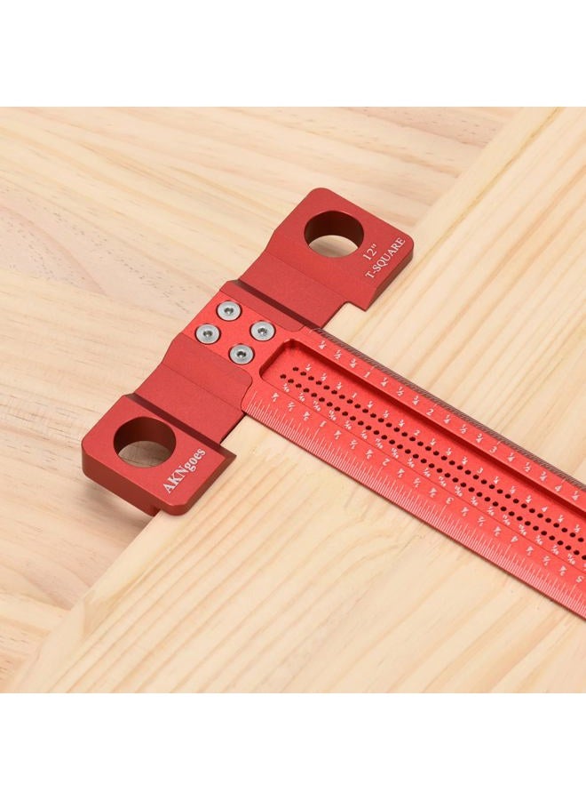 AKNgoes Woodworking Scriber T-Square Ruler 12in with Thoughtful Support Lips, Architect Ruler for Carpenter Work, Layout and Measuring Tools… - Image 2
