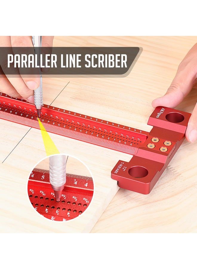 AKNgoes Woodworking Scriber T-Square Ruler 12in with Thoughtful Support Lips, Architect Ruler for Carpenter Work, Layout and Measuring Tools… - Image 4