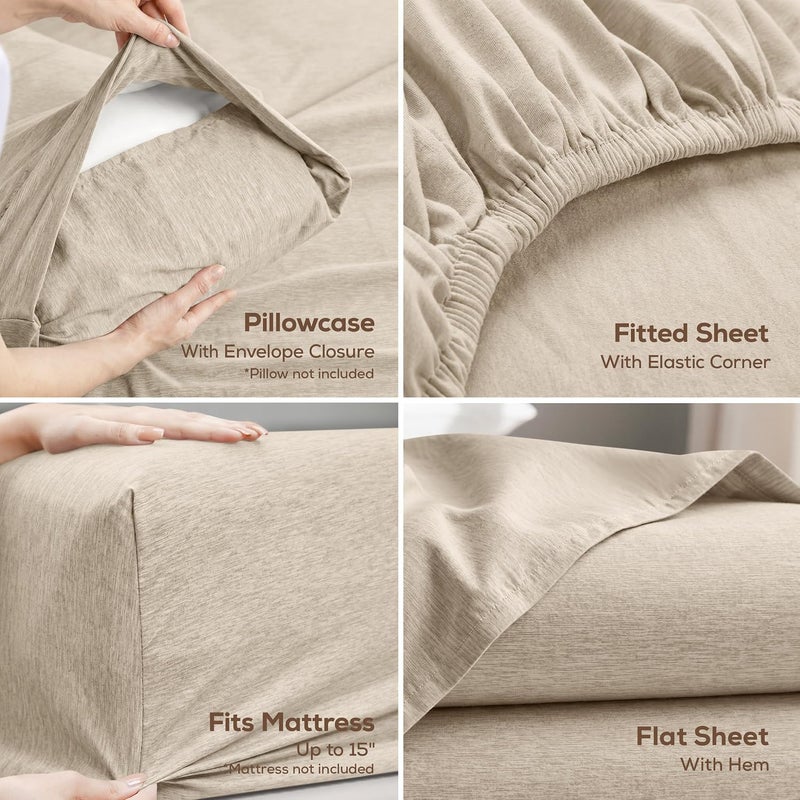 Utopia Bedding Queen Bed Sheets Set - 4 Piece Bedding - Brushed Microfiber - Shrinkage and Fade Resistant - Easy Care (Queen, Heather Oatmeal) - Image 3