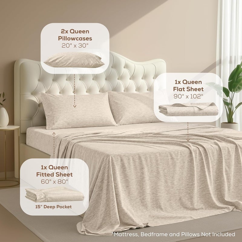Utopia Bedding Queen Bed Sheets Set - 4 Piece Bedding - Brushed Microfiber - Shrinkage and Fade Resistant - Easy Care (Queen, Heather Oatmeal) - Image 2