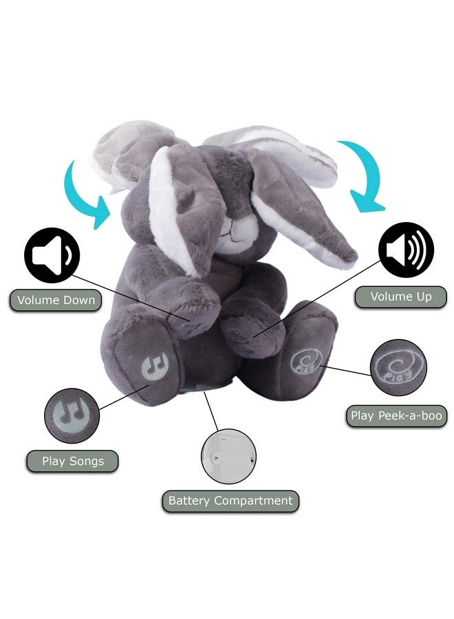 Dimple Dimple Milo Bunny Stuffed Animal - Animated Interactive Soft Bunny Plush Toy with Peek-a-Boo Feature and Singing Songs - Perfect Baby Stuffed Animal Gift for Ages 0 and Up, Grey  - Image 4