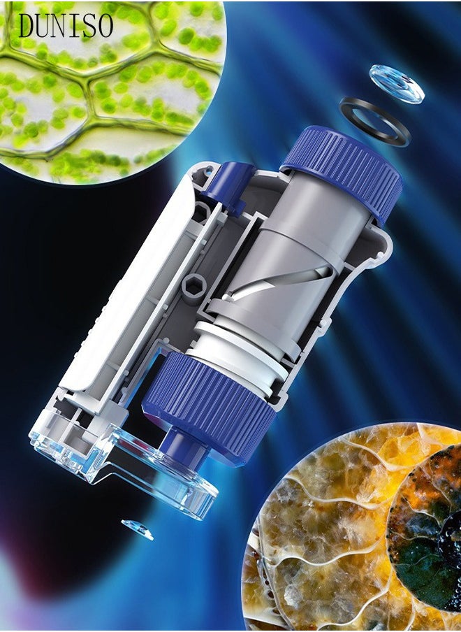 DUNISO - Microscope Power LED Lighted Pocket Microscope Portable Microscope Handheld Microscope with 48 Specimens for Kids STEM and Educational Toy Interactive Learning Ages 8+ - Image 1
