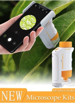 Microscope Power LED Lighted Pocket Microscope Portable Microscope Handheld Microscope with 48 Specimens for Kids STEM and Educational Toy Interactive Learning Ages 8+