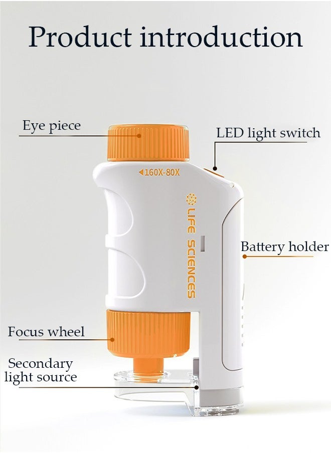 DUNISO - Microscope Power LED Lighted Pocket Microscope Portable Microscope Handheld Microscope with 48 Specimens for Kids STEM and Educational Toy Interactive Learning Ages 8+ - Image 1