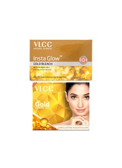 VLCC VLCC Gold Facial Kit, Bright & Glowing Skin - 60g and VLCC Insta Glow Gold Bleach - 30g | For Instant Fairness & Glowing Skin with Gold, and Turmeric  - Image 1