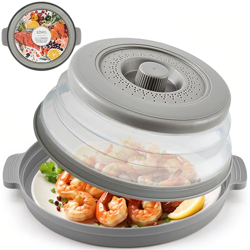 EZMO 2 in 1 Collapsible Microwave Splatter Cover for food with Tray Handles Vented Silicone Splatter Guard Lid Vegetable Fruit Colander BPAFree Kitchen Gadget for Meal Prep 107 inch - Image 1