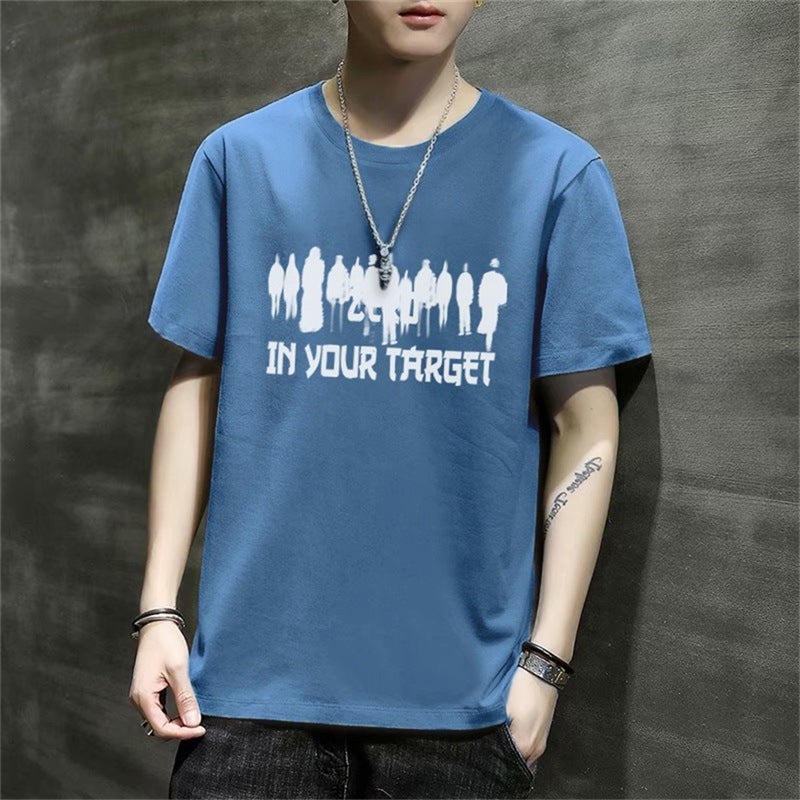 2024 Summer New Short-sleeved T-shirt Men's Loose Top Student's Simple Milk Silk Printed T-shirt Men's Round Neck
