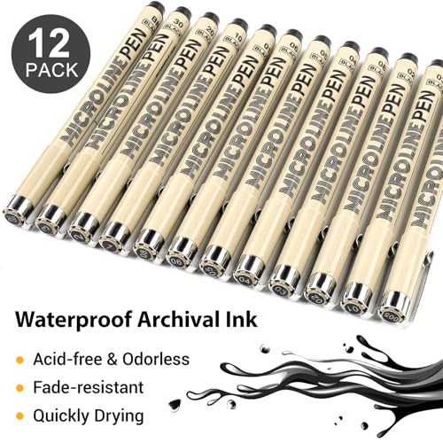 SAKEYR Micro-Pen Fineliner Ink Pens Black: 12 Size Black Micro Pen Set, Fine Line Art Pens for Artists, Waterproof Archival Inking Fine Liners for Technical Drawing, Sketching, Illustration, Manga - Image 3
