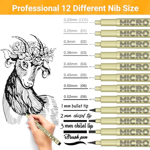 SAKEYR Micro-Pen Fineliner Ink Pens Black: 12 Size Black Micro Pen Set, Fine Line Art Pens for Artists, Waterproof Archival Inking Fine Liners for Technical Drawing, Sketching, Illustration, Manga - Image 2