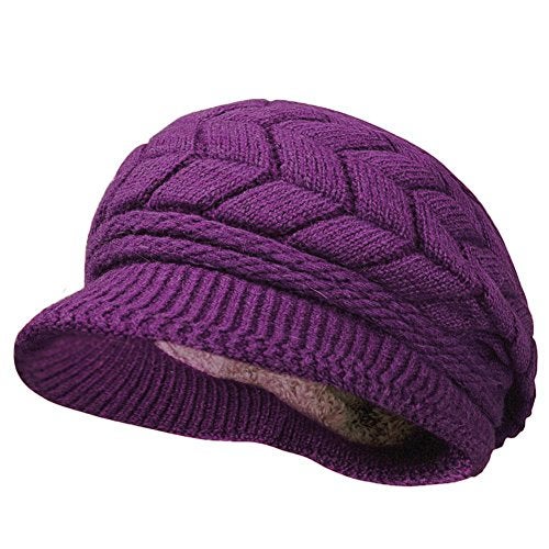 HINDAWI Women Winter Hats Newsboy Caps Knit Crochet Fashions Snow Warm Hat with Visor Purple - Image 2