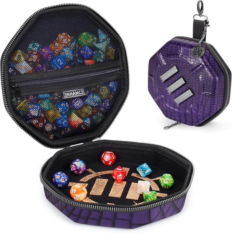 ENHANCE DND Dice Tray and Case - Collector's Edition DND Dice Holder up to 150 D&D Shakers with Hard Shell Exterior and Protective Soft Interior - Rolling Tray Perfect for Game Night (Dragon Purple) - Image 1