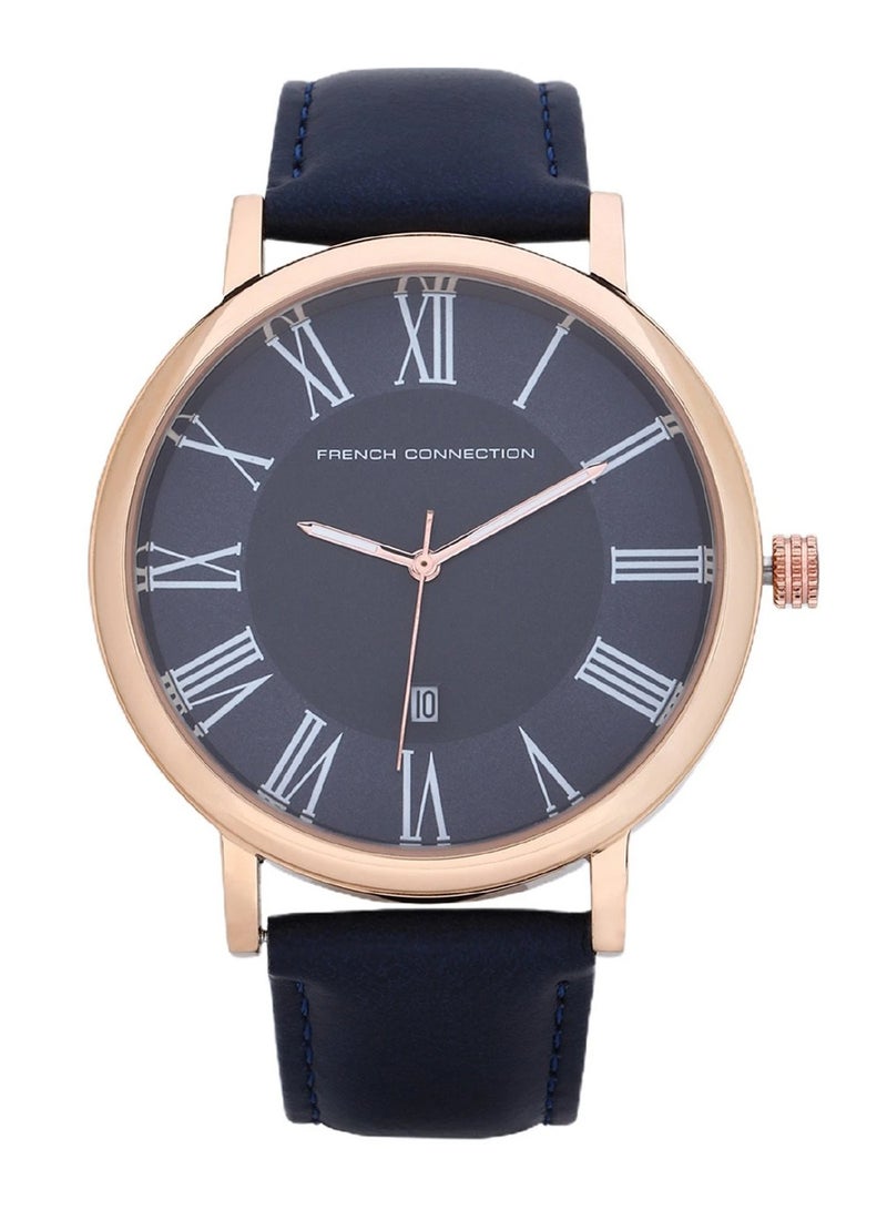 French Connection ساعة يد للرجال بقرص أزرق تناظري مع أساور جلدية FCN00045B - 45 مم - Image 1