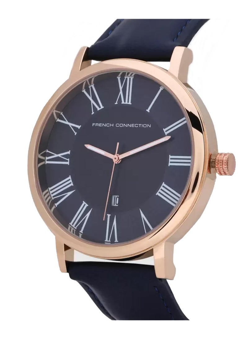French Connection ساعة يد للرجال بقرص أزرق تناظري مع أساور جلدية FCN00045B - 45 مم - Image 2