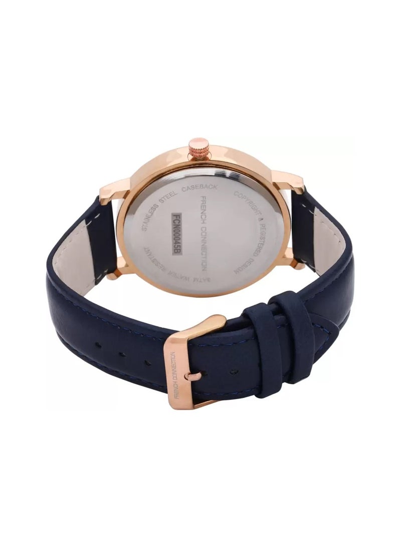 French Connection ساعة يد للرجال بقرص أزرق تناظري مع أساور جلدية FCN00045B - 45 مم - Image 4