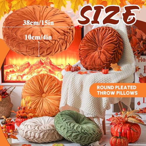 Drydiet 4 Pcs Round Throw Velvet Pillows Decorative Pleated Throw Pillows Diameter Accent Pumpkin Boho Chair Cushion for Couch Sofa Home Decoration Fall Color15 - Image 3