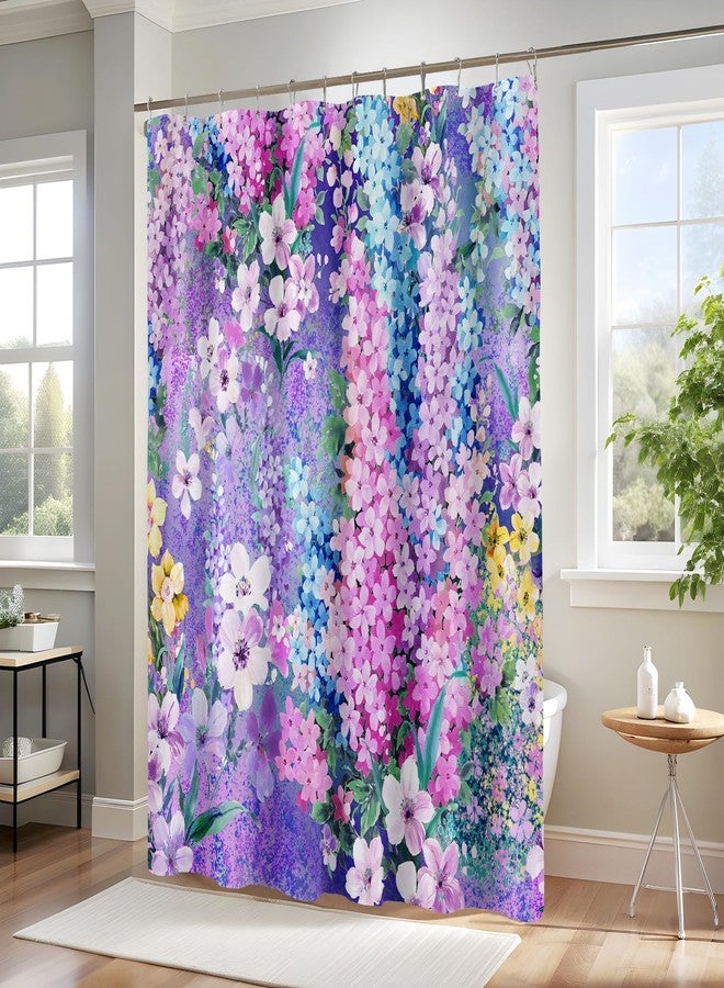 BayNook Purple Floral Shower Curtain, Cute Colorful Flower Fabric Shower Curtains for Bathroom, Pretty Funky Watercolor Cloth Shower Curtain Set Trendy Waterproof Bath Curtain 72x72 - Image 2