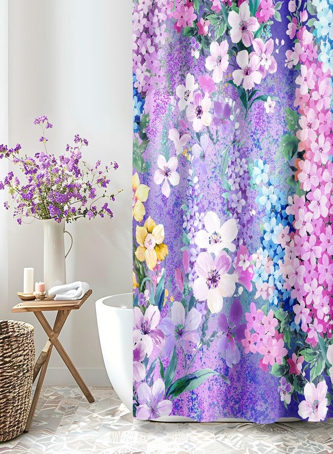 BayNook Purple Floral Shower Curtain, Cute Colorful Flower Fabric Shower Curtains for Bathroom, Pretty Funky Watercolor Cloth Shower Curtain Set Trendy Waterproof Bath Curtain 72x72 - Image 3