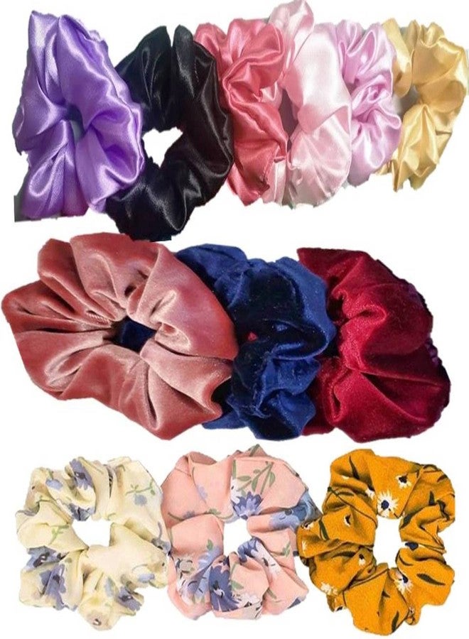 DIAN Multicolor Pack of 12 Hair Accessories, Hair Scrunchies, Ponytail Holder, Hair Tie, Hair Bow in Velvet Fabric & Printed for Women, Teens and Girls - Image 1