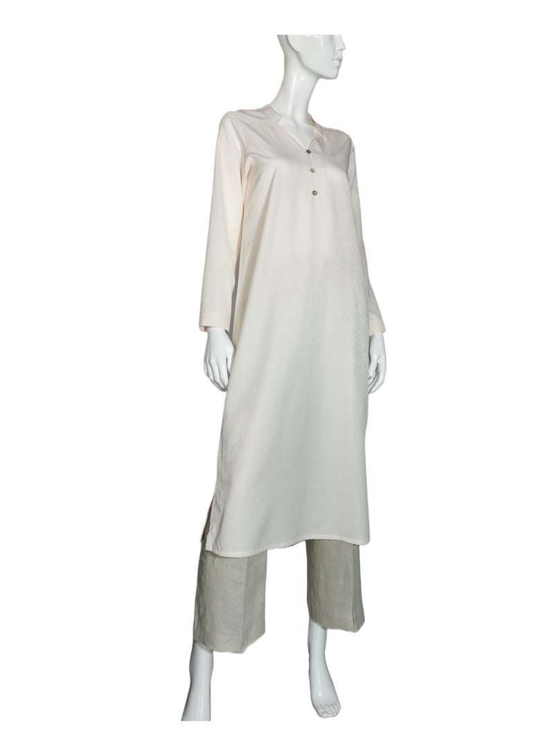 Sana'a Kayum Ivory Classic Day Wear Basic Kurta Style With Full Sleeves - Image 1