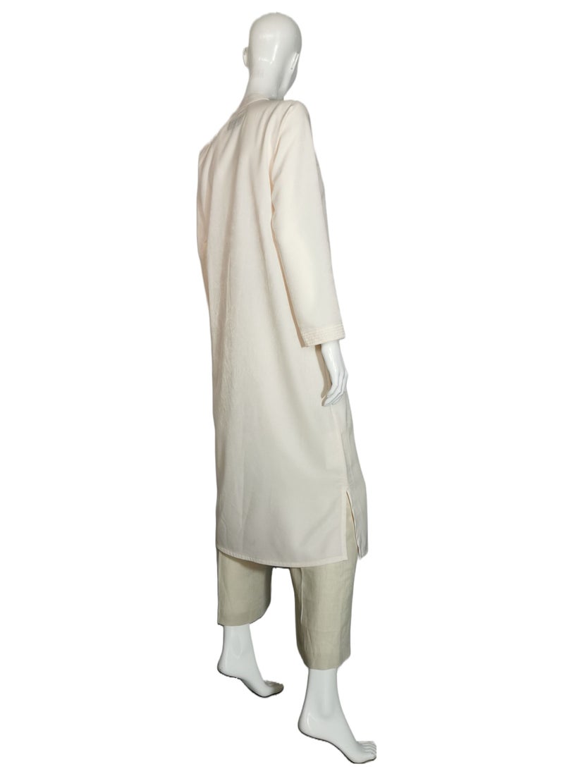 Sana'a Kayum Ivory Classic Day Wear Basic Kurta Style With Full Sleeves - Image 4
