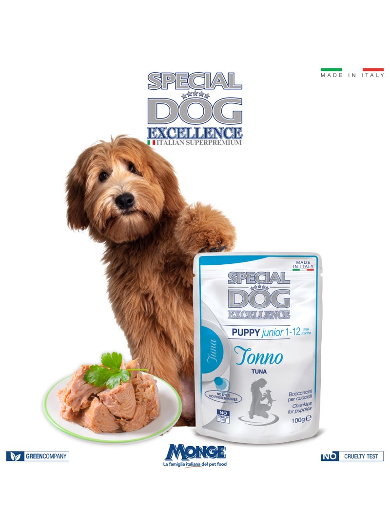 Monge Special Dog Excellence by Monge | Puppy & Junior Dog Wet Food with Tuna | Super Premium Complementary Wet Puppy Food | Chunkies in Pouch - Image 2