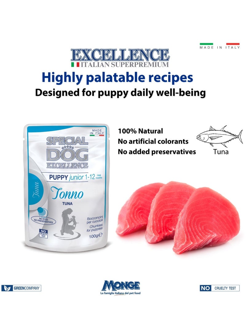 Monge Special Dog Excellence by Monge | Puppy & Junior Dog Wet Food with Tuna | Super Premium Complete Wet Puppy Food | Chunkies in Pouch - Image 4