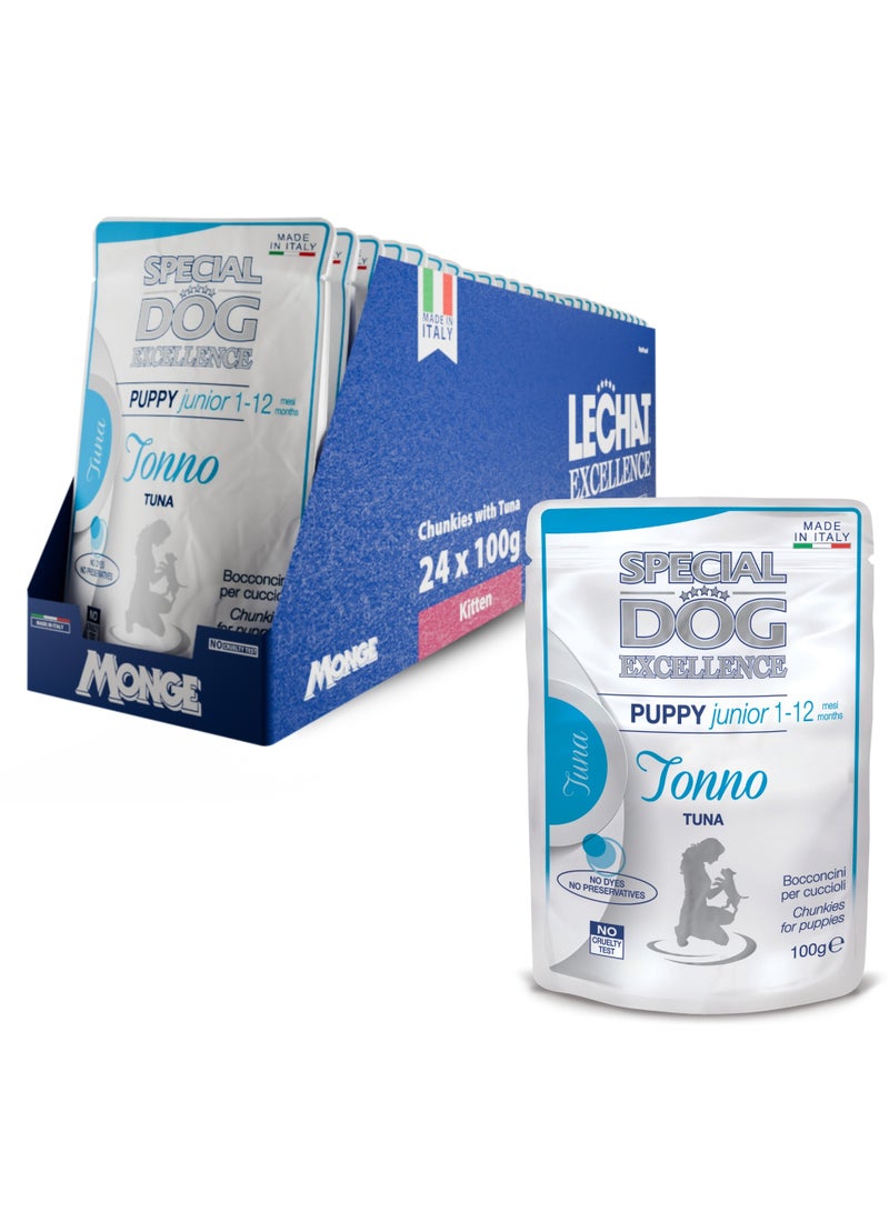 Monge Special Dog Excellence by Monge | Puppy & Junior Dog Wet Food with Tuna | Super Premium Complete Wet Puppy Food | Chunkies in Pouch - Image 1