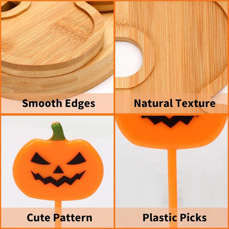 Augsun 53Pcs Halloween Charcuterie Board Set, 3 BOO Halloween Cheese Board Wooden Serving Platter with 50 Plastic Toothpicks for Party Buffet Supplies for Home Outdoor Party Decoration - Image 3
