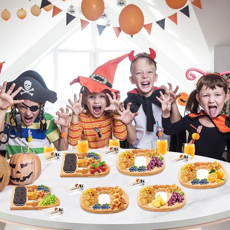 Augsun 53Pcs Halloween Charcuterie Board Set, 3 BOO Halloween Cheese Board Wooden Serving Platter with 50 Plastic Toothpicks for Party Buffet Supplies for Home Outdoor Party Decoration - Image 5