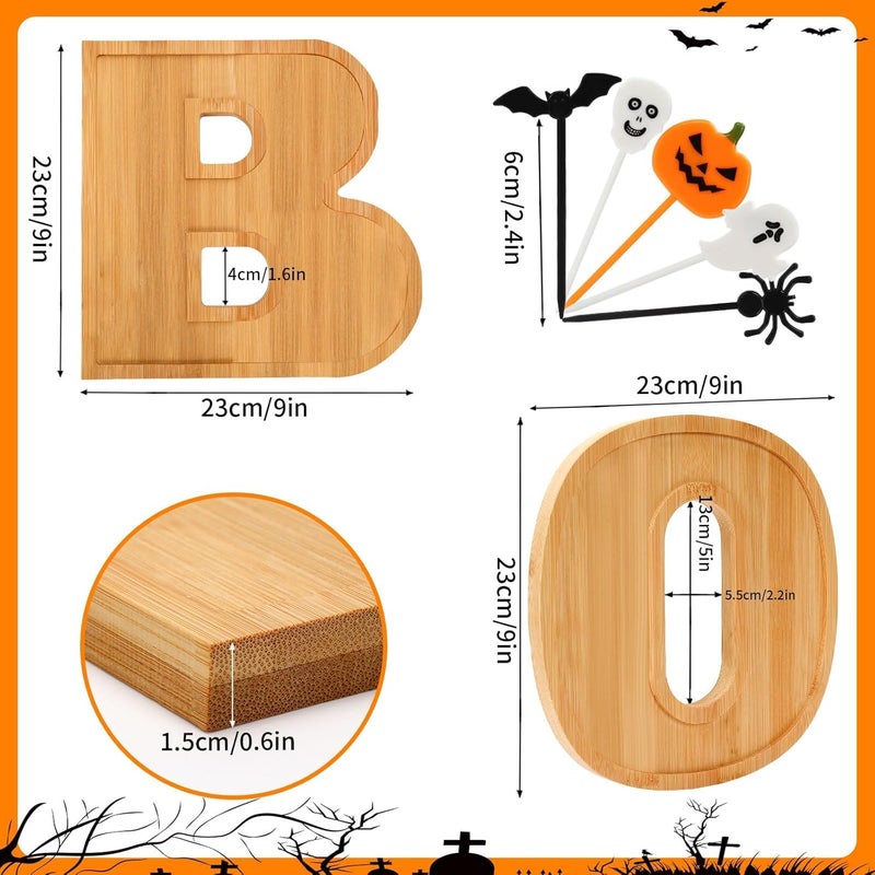 Augsun 53Pcs Halloween Charcuterie Board Set, 3 BOO Halloween Cheese Board Wooden Serving Platter with 50 Plastic Toothpicks for Party Buffet Supplies for Home Outdoor Party Decoration - Image 2