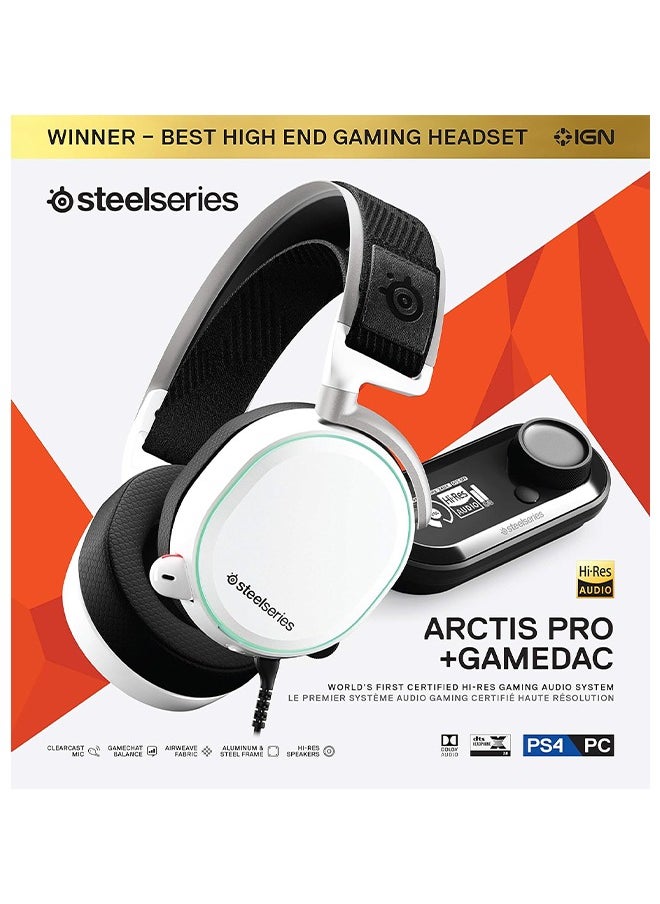 steelseries - Arctis Pro + GameDAC Wired Gaming Headset - Certified Hi-Res Audio - Dedicated DAC and Amp - for PS5/PS4 and PC - White - Image 1