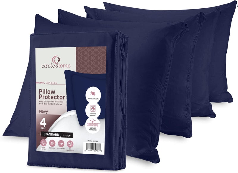 CirclesHome Pillow Protectors 4 Pack Standard Zippered - 100% Cotton Breathable Pillowcases - Protects Pillows from Dirt  Dust and Debris (Standard - Set of 4 - 20x26) - Image 1