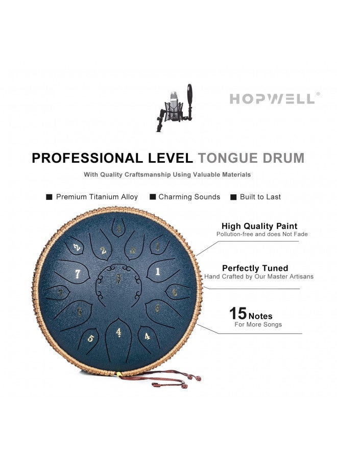 HOPWELL HOPWELL Steel Tongue Drum - 15 Note 12 Inch Tongue Drums - Percussion Instruments - Hand Pan Drum with Music Book, Drum Mallets and Carry Bag, D Major, Navy Blue  - Image 2