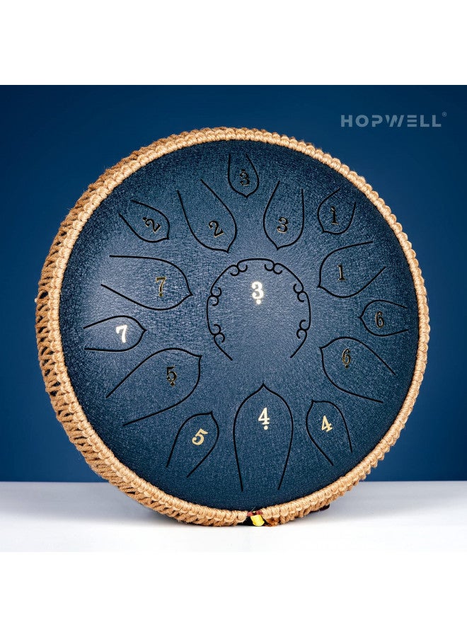 HOPWELL HOPWELL Steel Tongue Drum - 15 Note 12 Inch Tongue Drums - Percussion Instruments - Hand Pan Drum with Music Book, Drum Mallets and Carry Bag, D Major, Navy Blue  - Image 1