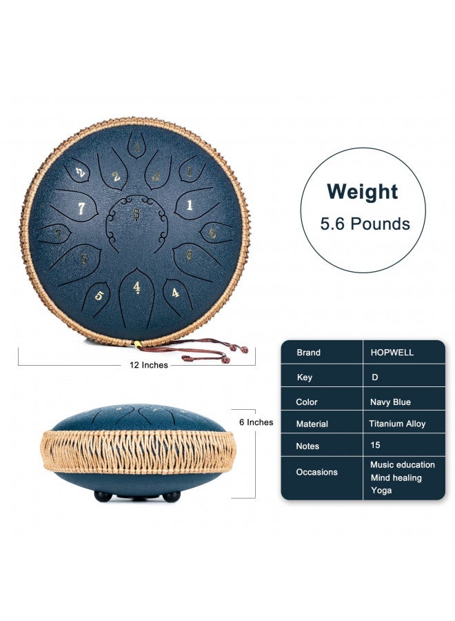 HOPWELL HOPWELL Steel Tongue Drum - 15 Note 12 Inch Tongue Drums - Percussion Instruments - Hand Pan Drum with Music Book, Drum Mallets and Carry Bag, D Major, Navy Blue  - Image 4
