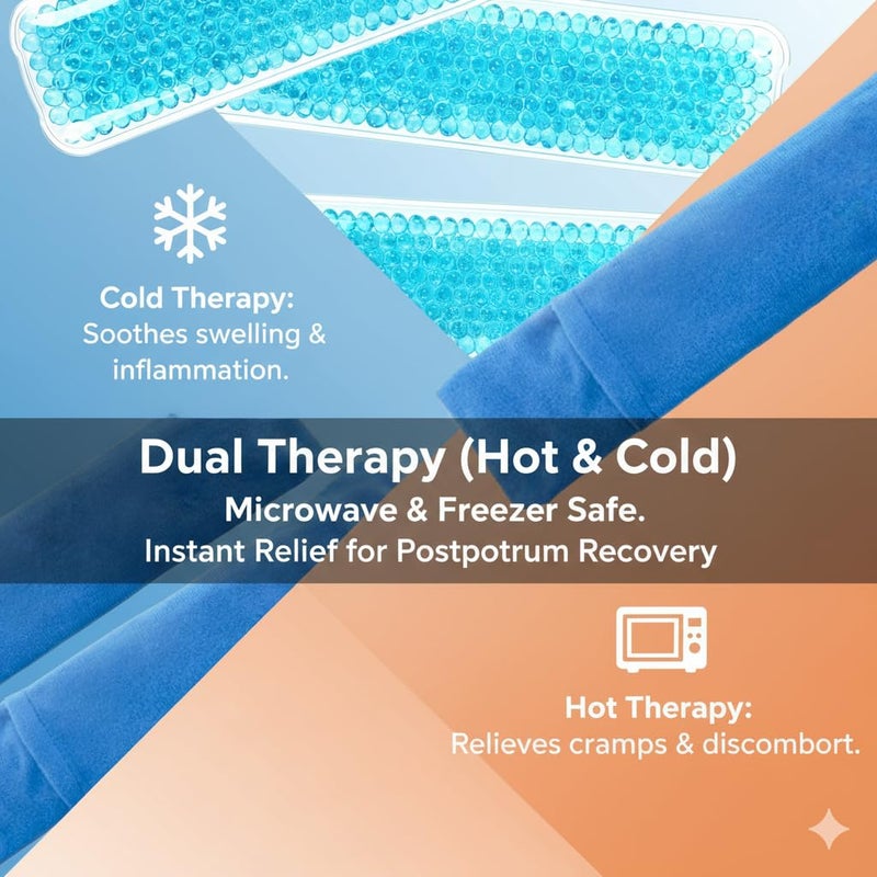 HI FINE CARE وسادة تبريد للعجان، حزم باردة بعد الولادة، حزمة ثلج جل كريات للعلاج البارد للنساء بعد الحمل والولادة، هدية للأم الجديدة، 2 حزمة ثلج و2 غلاف (أزرق) - Image 2