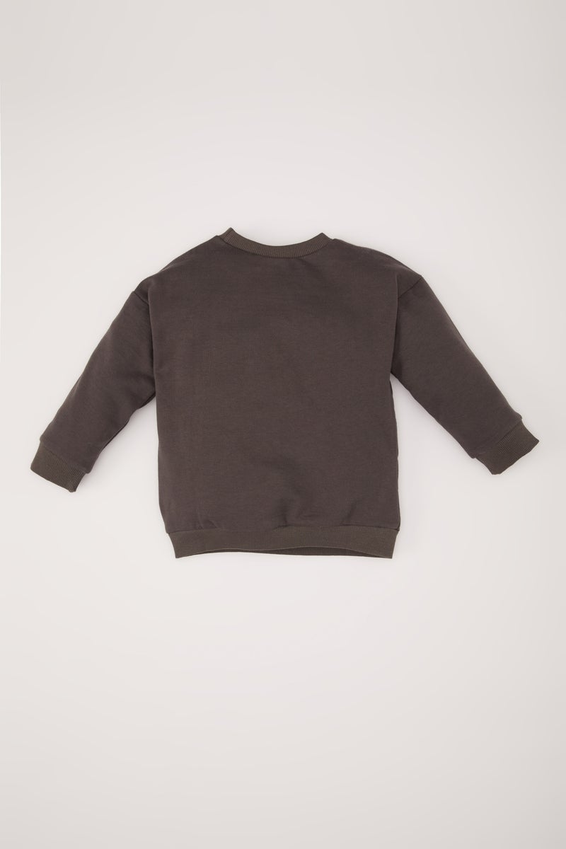 DeFacto Baby Boy Regular Fit Slogan Printed Soft Furry Inside Thin Sweatshirt - Image 2