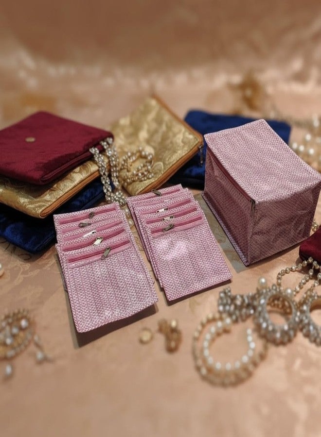 PRISMAXIC Brocade Jewellery Kit Wedding collection Gift with 10 Pouches Organiser Set with Storage Box Multiple Pouches, Bangle and Earring Holders, Travel Friendly |Size 22x 18 x 15, Pack of 1 (PINK) - Image 5