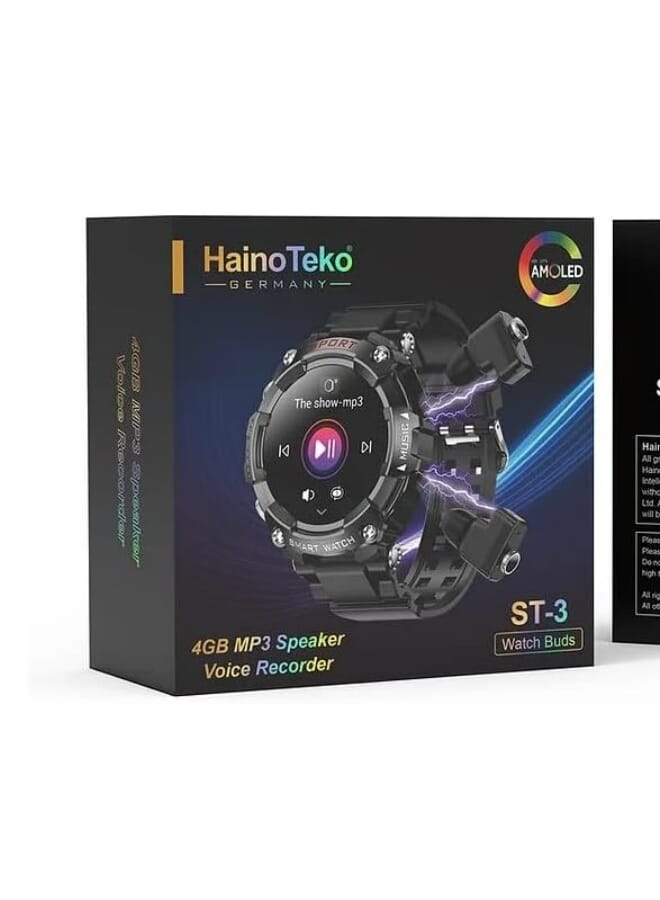 Haino Teko ST-3 Smart Watch with Built-in Bluetooth Speakers, 4GB MP3 Speaker, Large Round AMOLED Display with Wireless Charging - Image 1