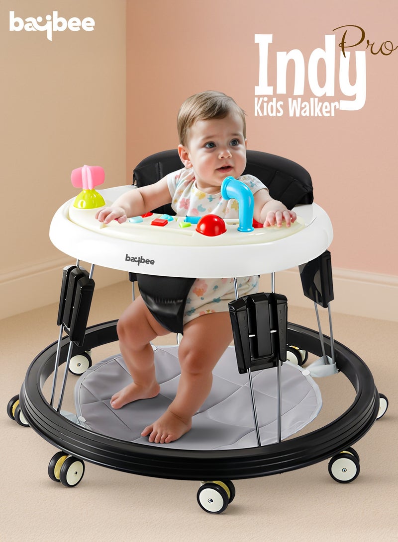 BAYBEE Indy Pro Round Baby Walker for Kids with 5 Height Adjustable, Music & Food Tray | Foldable Kids Walker with Pu Leather Seat Cover & Footmat | Toddler Walker for Baby 6 to 18 Months Boys Girls Black - Image 2