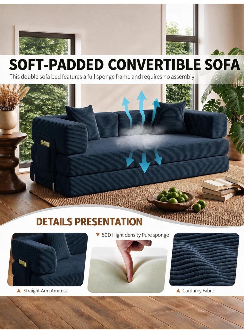 Sofa Bed, Durable Lightweight Ready Filled Convertible Floor Sofa with Side Pocket for Living Room Bedroom Apartment, Comfy Lounge Couch for Adults & Guests (Navy) - Image 5
