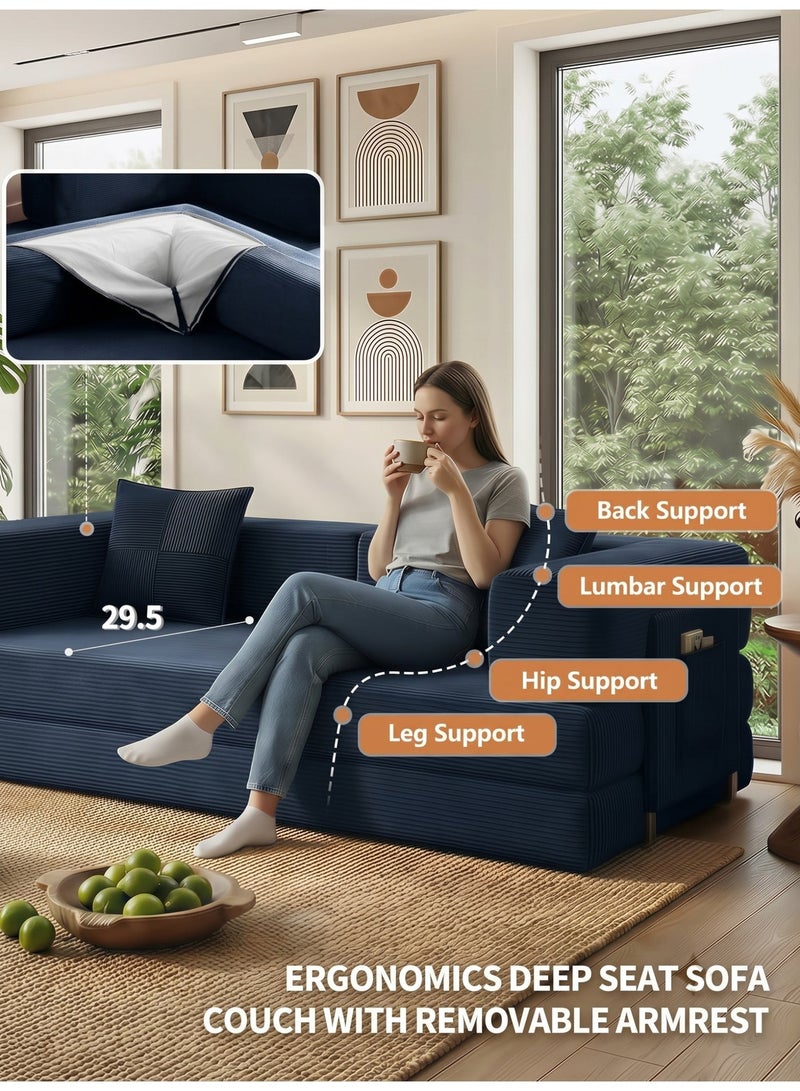 Sofa Bed, Durable Lightweight Ready Filled Convertible Floor Sofa with Side Pocket for Living Room Bedroom Apartment, Comfy Lounge Couch for Adults & Guests (Navy) - Image 2