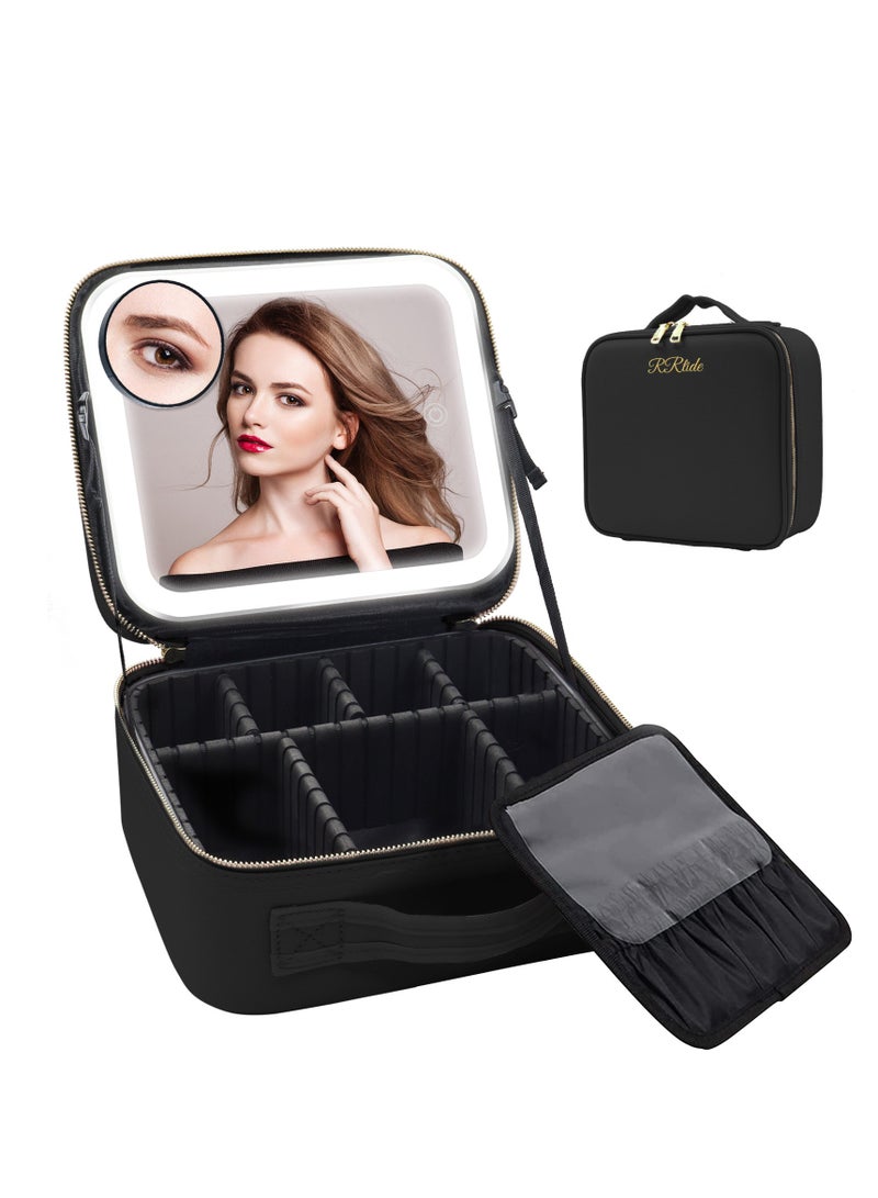 LED Lighted Makeup Bag Travel Case Cosmetic Makeup Holder Organizer Handbag Purse Pouch Bag with Light Mirror  - Image 1