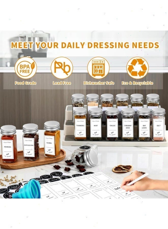 يواوليتي طقم بهارات,علب بهارات زجاج، 24 علب بهارات التوابل الزجاجية مع أغطية معدنية، ملصقات، أغطية شاكر، قمع قابل للطي، قلم طباشير، منظم توابل لرف التوابل - Image 3