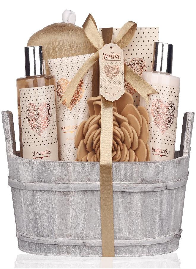 Lovestee Spa Gift Basket - Bath and Body Set with Vanilla Fragrance by Lovestee - Bath Gift Basket Includes Shower Gel, Body Lotion, Hand Lotion, Bath Salt, Eva Sponge and a Bath Puff  - Image 4